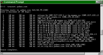 Internet Traceroute Command, Windows